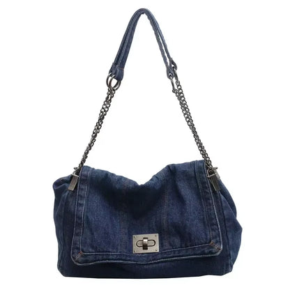 Bolso Vaquero de Hombro para Mujer – Estilo Vintage con Cadena Metálica