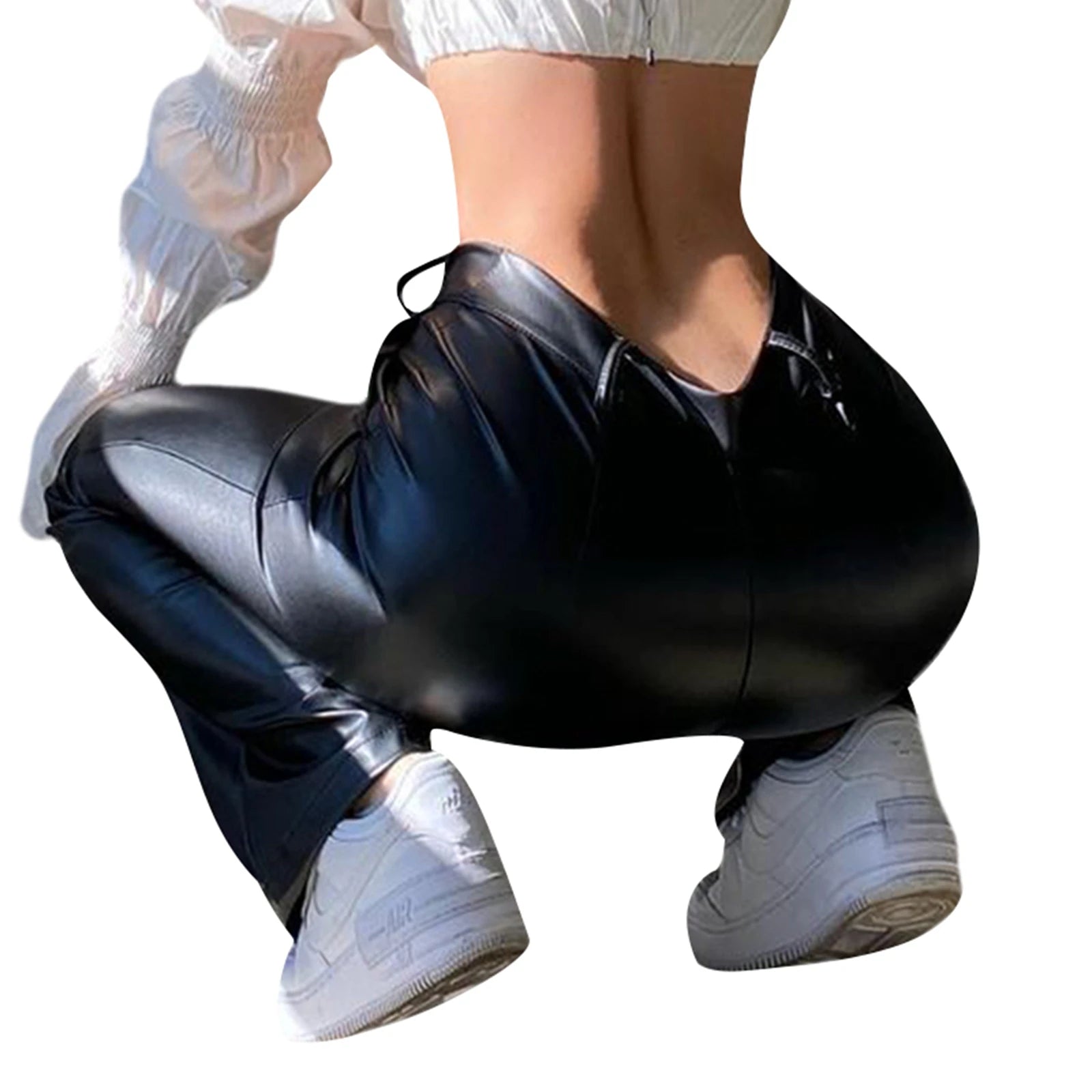 Pantalones de Cuero PU para Mujer | Talle Alto, Pierna Ancha, Estilo Streetwear