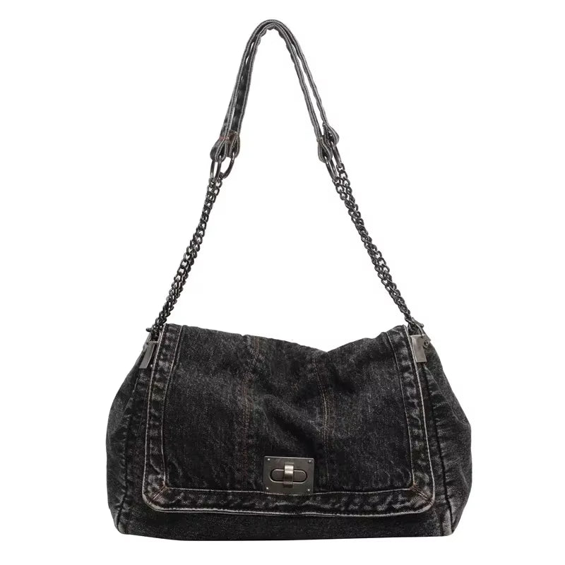 Bolso Vaquero de Hombro para Mujer – Estilo Vintage con Cadena Metálica