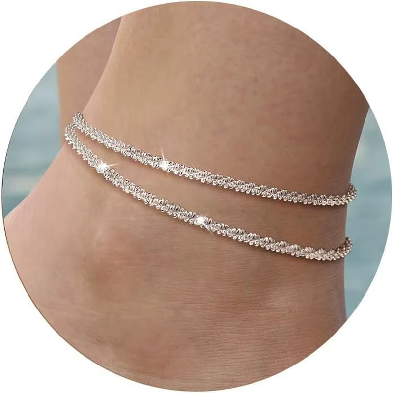 Tobillera Brillante Chapada en Oro o Plata – Ajustable y Impermeable