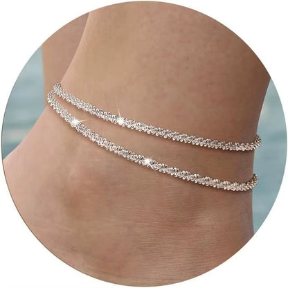 Tobillera Brillante Chapada en Oro o Plata – Ajustable y Impermeable