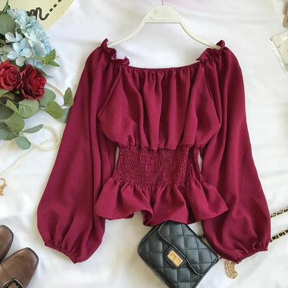Blusa de Chifón con Hombros Descubiertos – Elegancia Juvenil