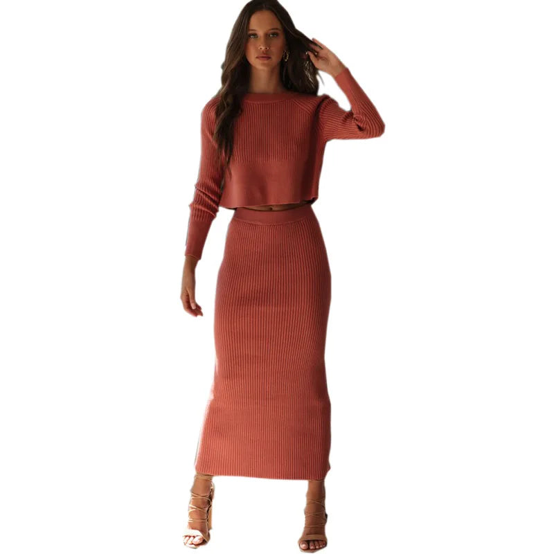 Conjunto de Punto para Mujer 2 Piezas – Suéter y Falda Corta Ajustada, Look Elegante y Cómodo
