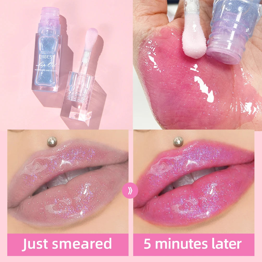 Aceite Labial Mágico QIBEST Cambia de Color – Brillo Hidratante, Bálsamo Transparente, Efecto Brillante e Impermeable
