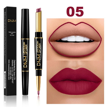 Lápiz Labial Mate 2 en 1 con Delineador – Doble Punta, Larga Duración e Impermeable | Set de 12 Colores DNM