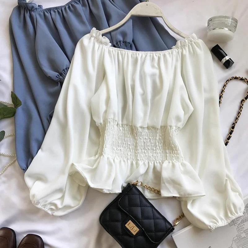 Blusa de Chifón con Hombros Descubiertos – Elegancia Juvenil