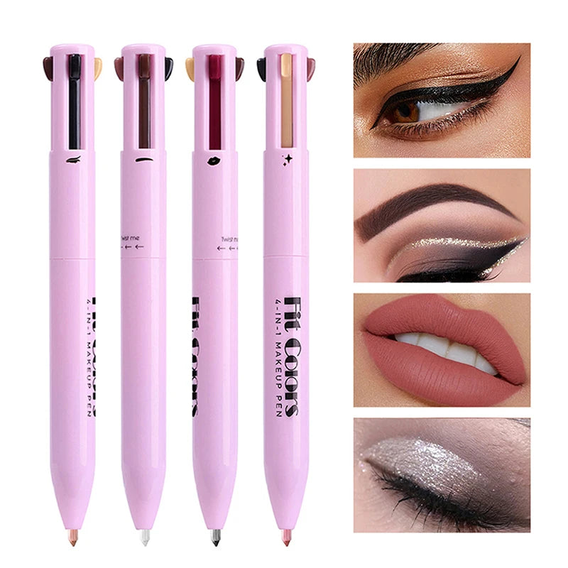 Pluma de Maquillaje 4 en 1 – Delineador de Ojos, Cejas, Iluminador y Perfilador de Labios | Todo en Uno y Portátil
