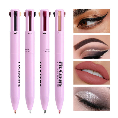 Pluma de Maquillaje 4 en 1 – Delineador de Ojos, Cejas, Iluminador y Perfilador de Labios | Todo en Uno y Portátil