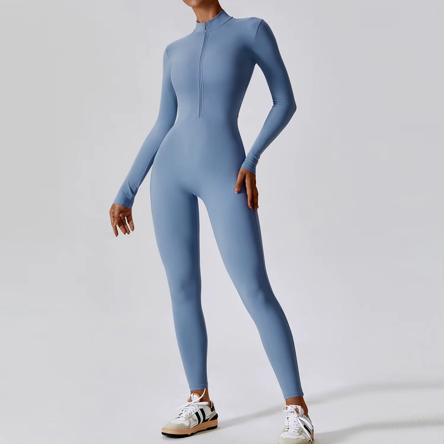 Mono Deportivo para Mujer de Una Pieza con Cremallera – Estilo Atlheisure, Ajuste Moldeador y Manga Larga