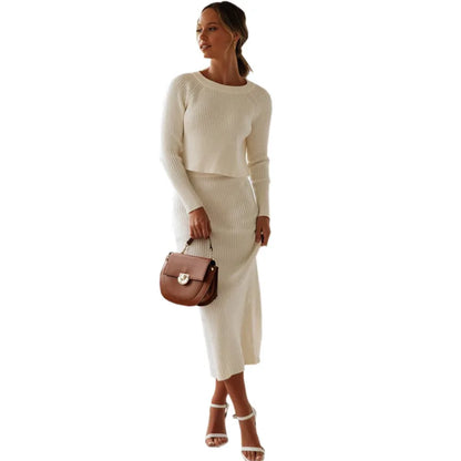 Conjunto de Punto para Mujer 2 Piezas – Suéter y Falda Corta Ajustada, Look Elegante y Cómodo