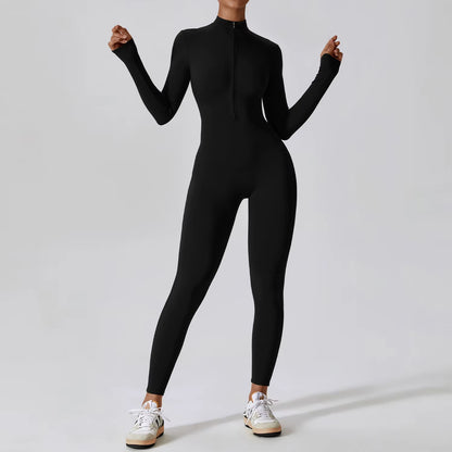Mono Deportivo para Mujer de Una Pieza con Cremallera – Estilo Atlheisure, Ajuste Moldeador y Manga Larga